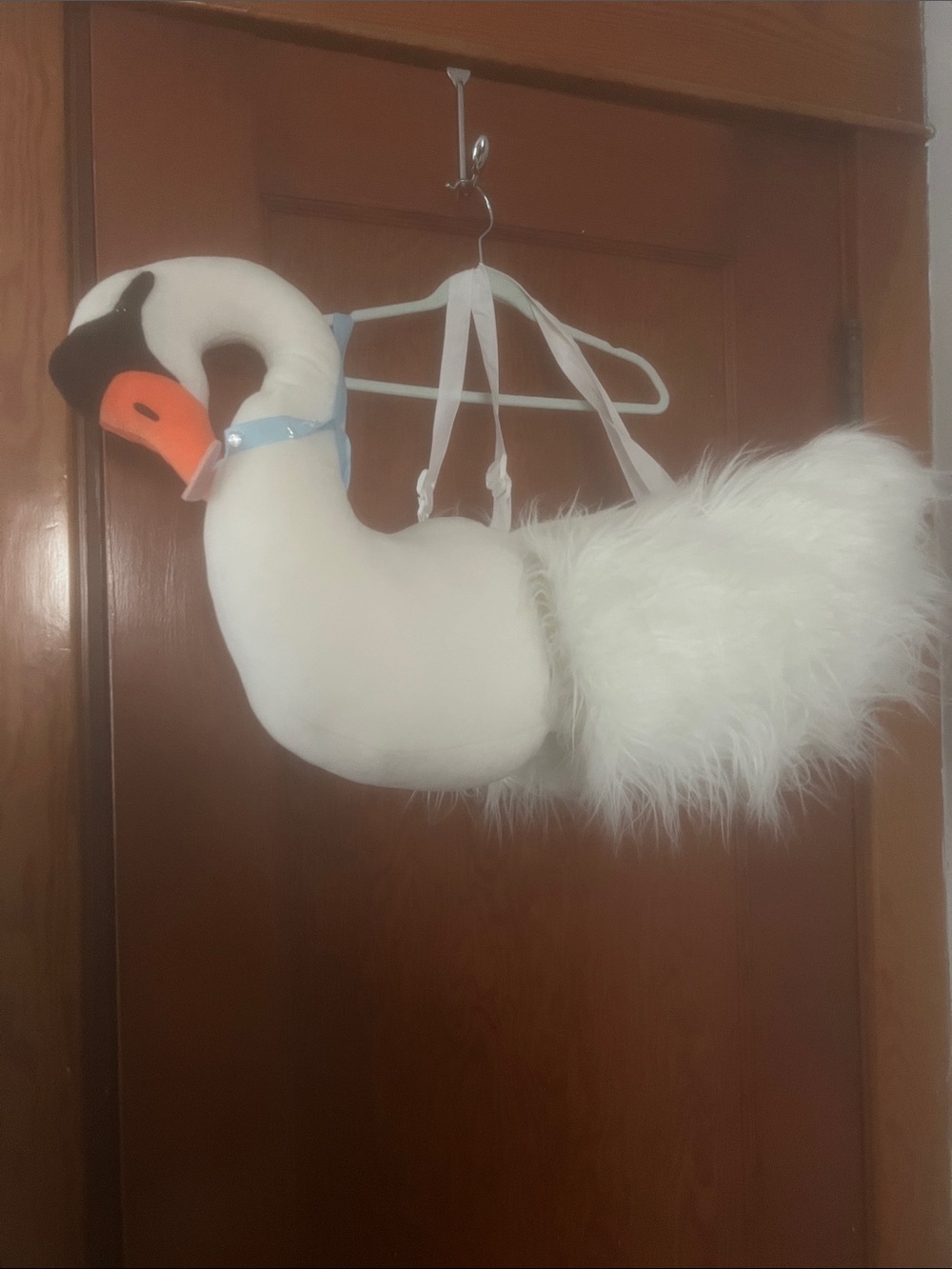 T.J.Maxx White Swan Plush Costume Accent with Blue Ribbon